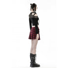 Darkinlove Women's Punk Off Shoulder Mesh Splice Crop Top