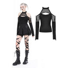 Darkinlove Women's Punk Off Shoulder Mesh Splice Shirt