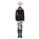 Darkinlove Women's Punk Off Shoulder Mesh Splice Shirt