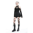 Darkinlove Women's Punk Off Shoulder Mesh Splice Shirt