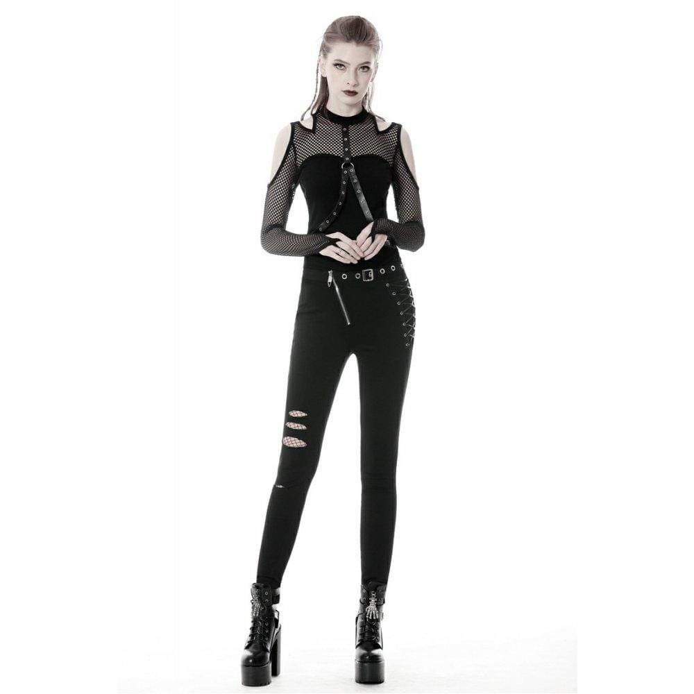 Darkinlove Women's Punk Off-shoulder Sexy Mech Sleeved Tops