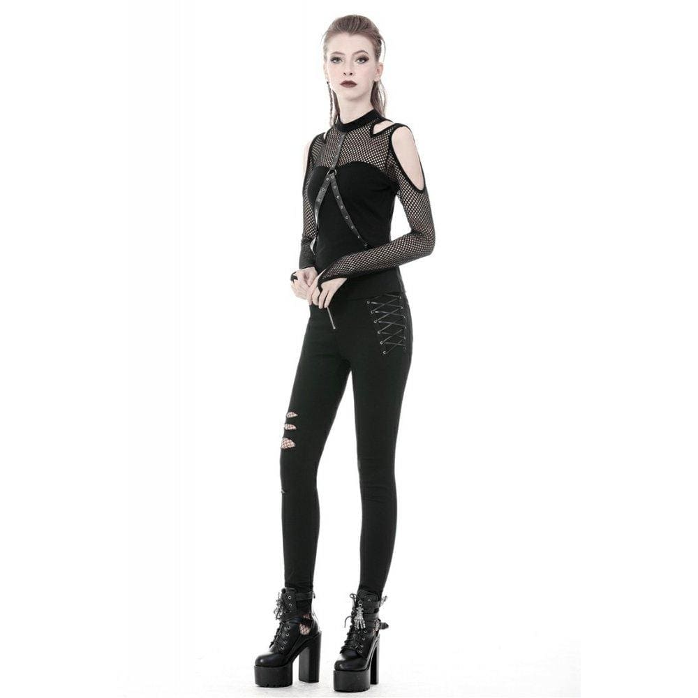 Darkinlove Women's Punk Off-shoulder Sexy Mech Sleeved Tops