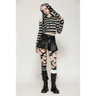 Darkinlove Women's Punk Off-the-Shoulder Bunny Striped Crop Top