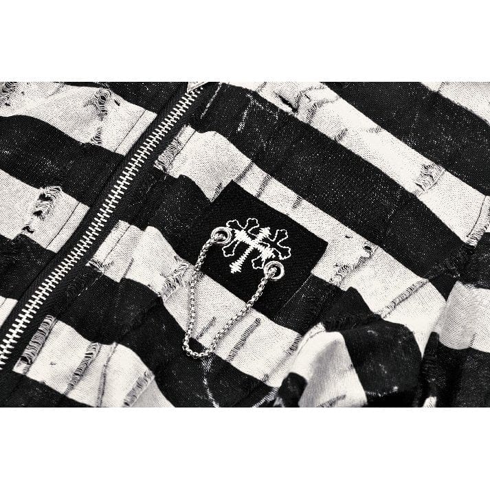 Darkinlove Women's Punk Off-the-Shoulder Bunny Striped Crop Top