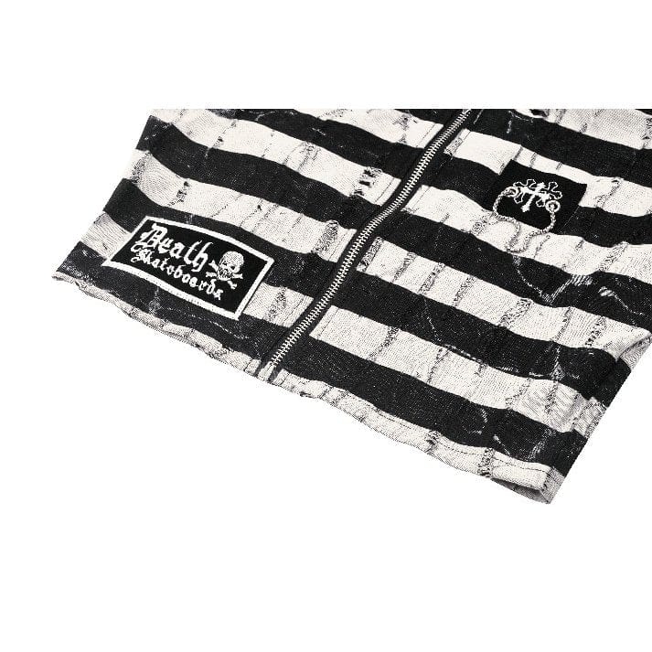 Darkinlove Women's Punk Off-the-Shoulder Bunny Striped Crop Top