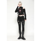 Darkinlove Women's Punk Off-the-Shoulder Eyelet Strap Crop Top
