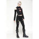 Darkinlove Women's Punk Off-the-Shoulder Eyelet Strap Crop Top