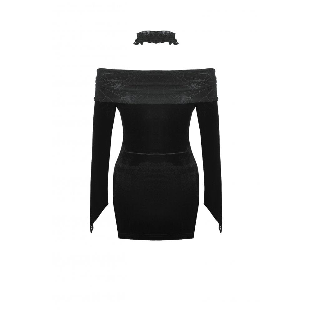 Darkinlove Women's Punk Off-the-Shoulder Lace-up Velvet Party Dress