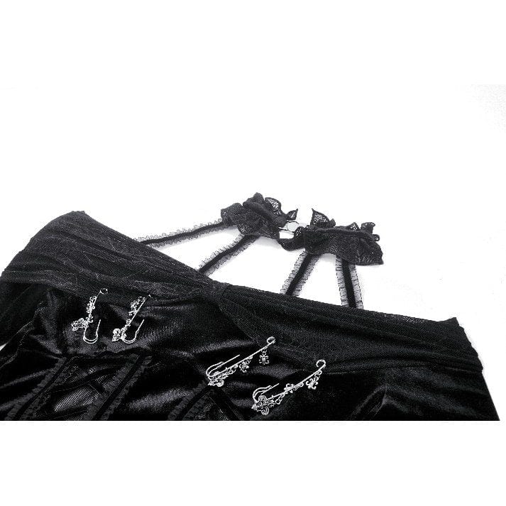 Darkinlove Women's Punk Off-the-Shoulder Lace-up Velvet Party Dress