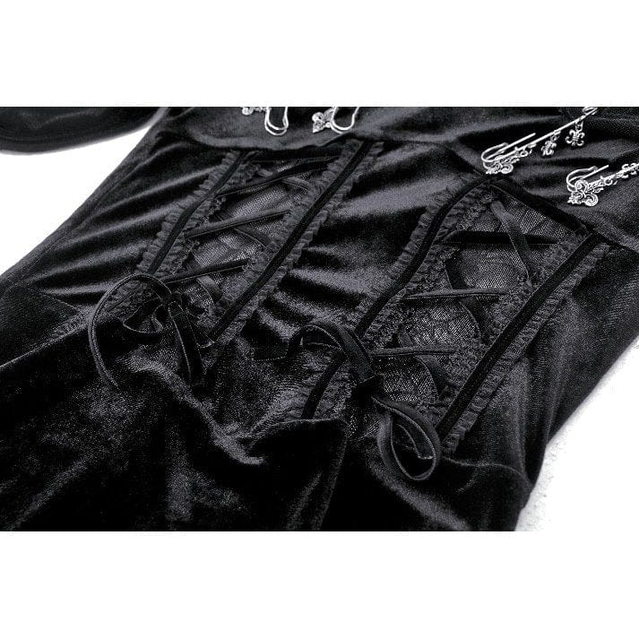 Darkinlove Women's Punk Off-the-Shoulder Lace-up Velvet Party Dress