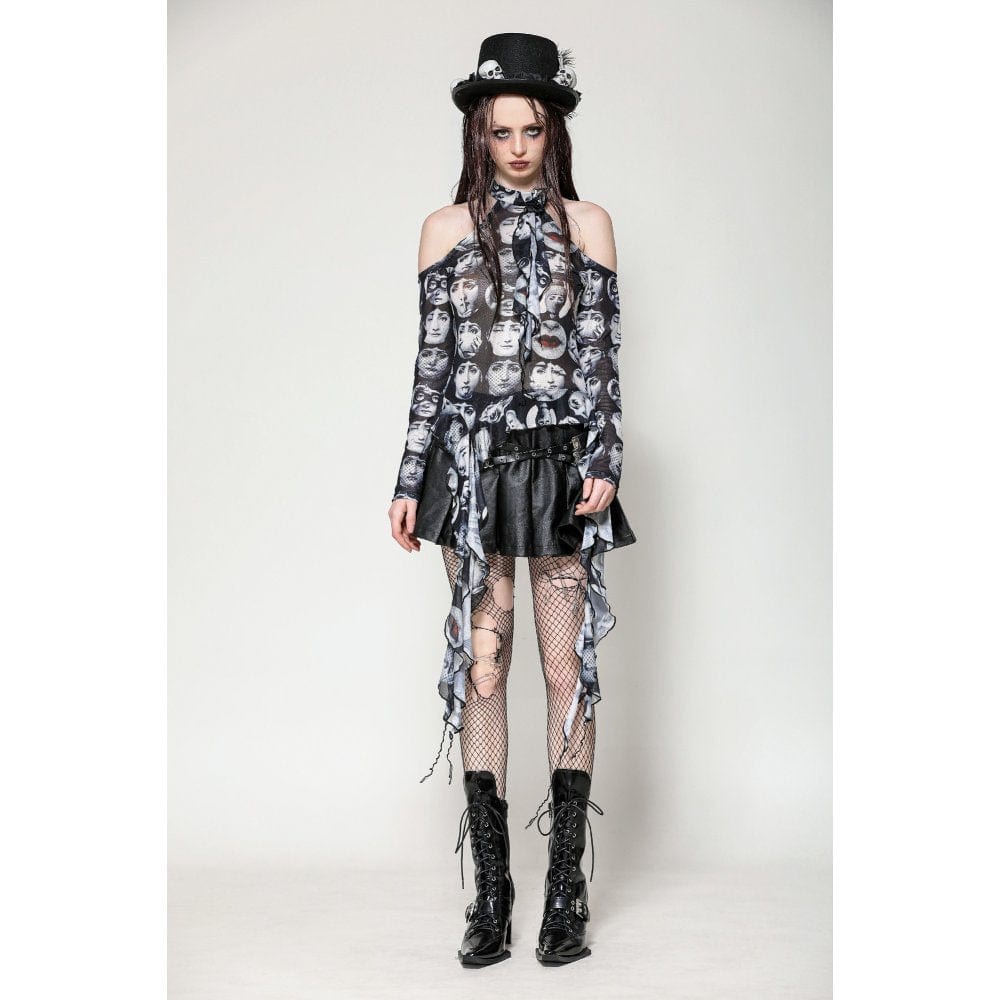 Darkinlove Women's Punk Off-the-Shoulder Ruffled Blouse
