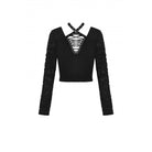 Darkinlove Women's Punk Plunging Eyelet Ripped Crop Top