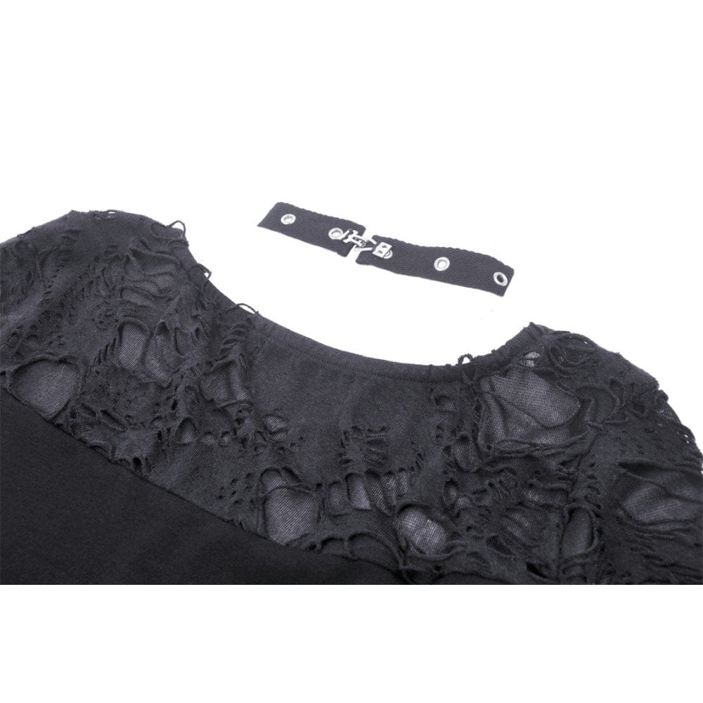 Darkinlove Women's Punk Plunging Eyelet Ripped Crop Top