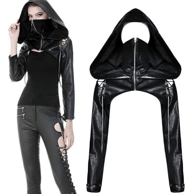 Darkinlove Women's Punk PU Masked Capes With Hood