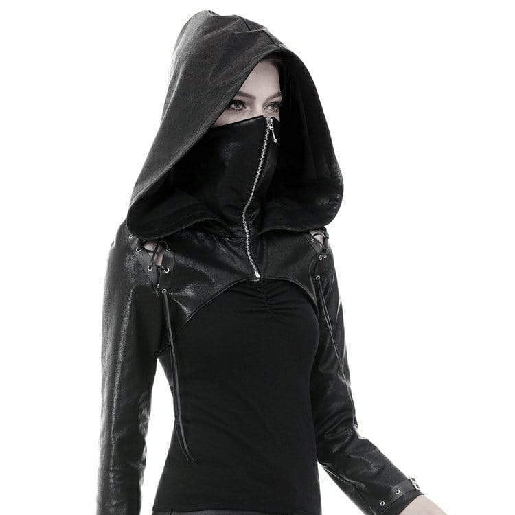 Darkinlove Women's Punk PU Masked Capes With Hood