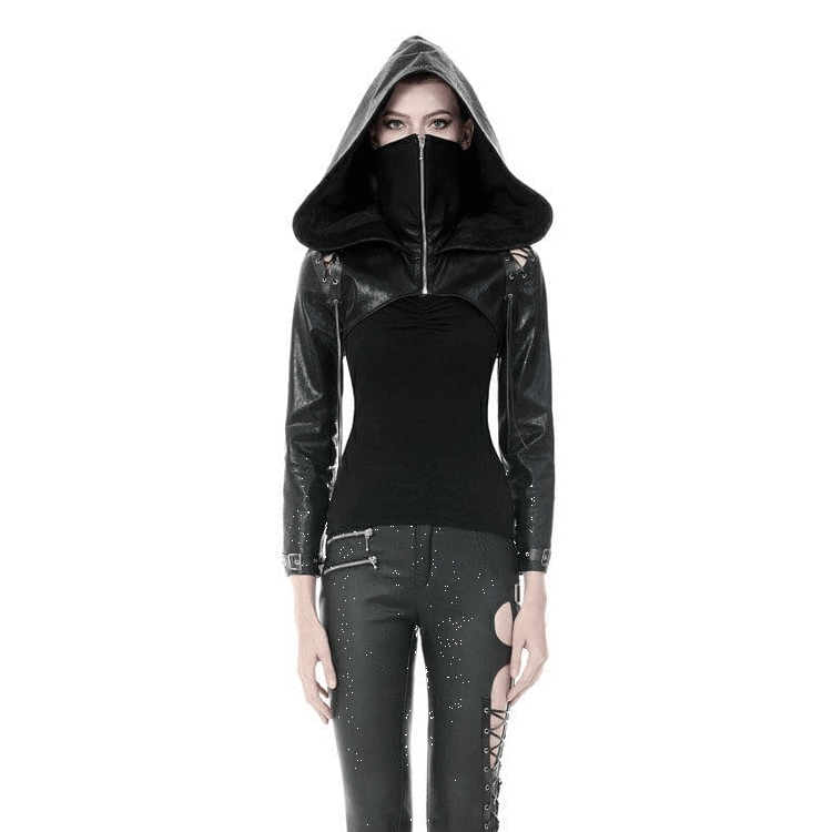 Darkinlove Women's Punk PU Masked Capes With Hood