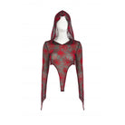 Darkinlove Women's Punk Red Spider Web Bodysuit with Hood
