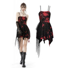 Darkinlove Women's Punk Red Tie Dye Irregular Hem Slip Dress