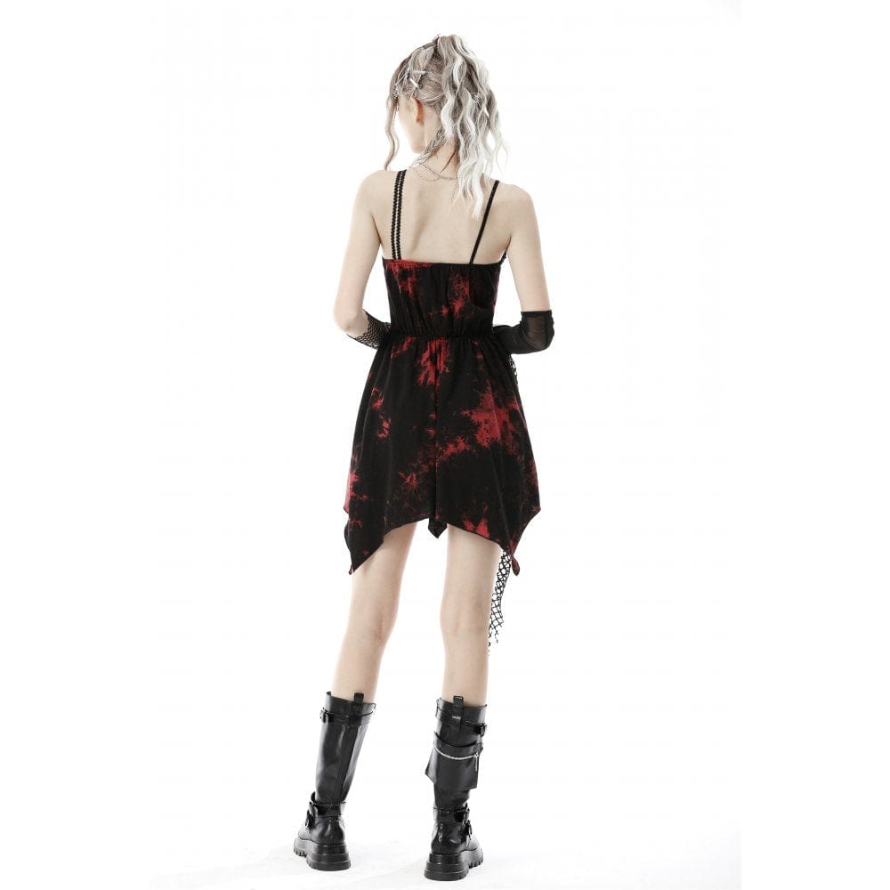 Darkinlove Women's Punk Red Tie Dye Irregular Hem Slip Dress