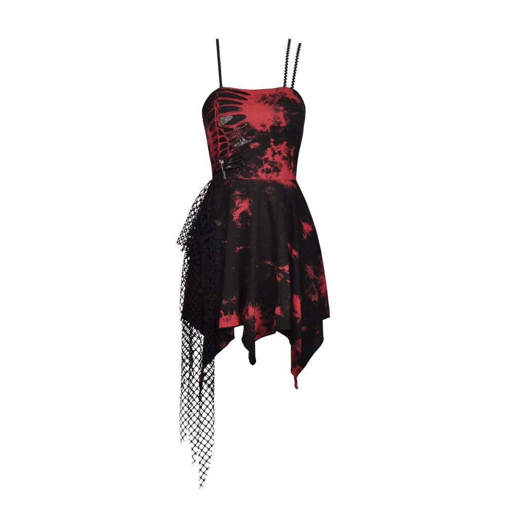 Darkinlove Women's Punk Red Tie Dye Irregular Hem Slip Dress