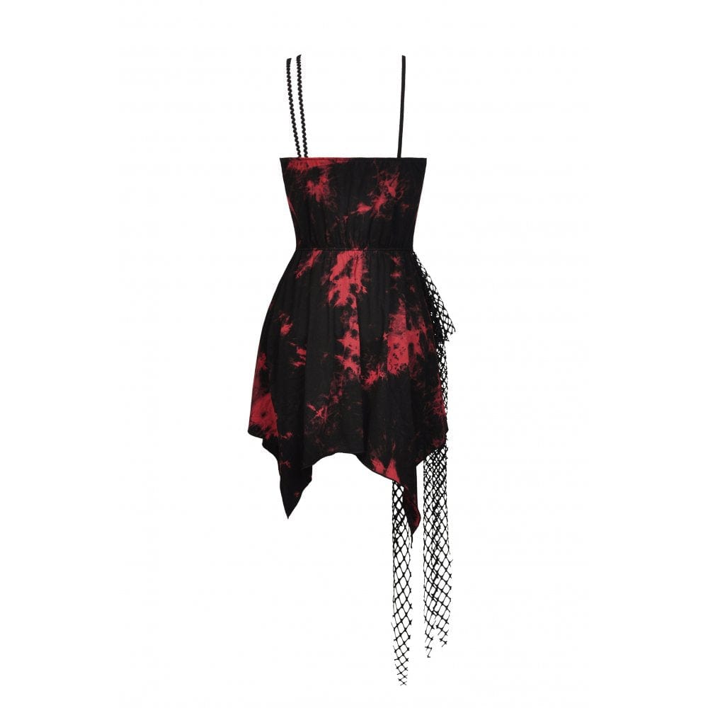 Darkinlove Women's Punk Red Tie Dye Irregular Hem Slip Dress