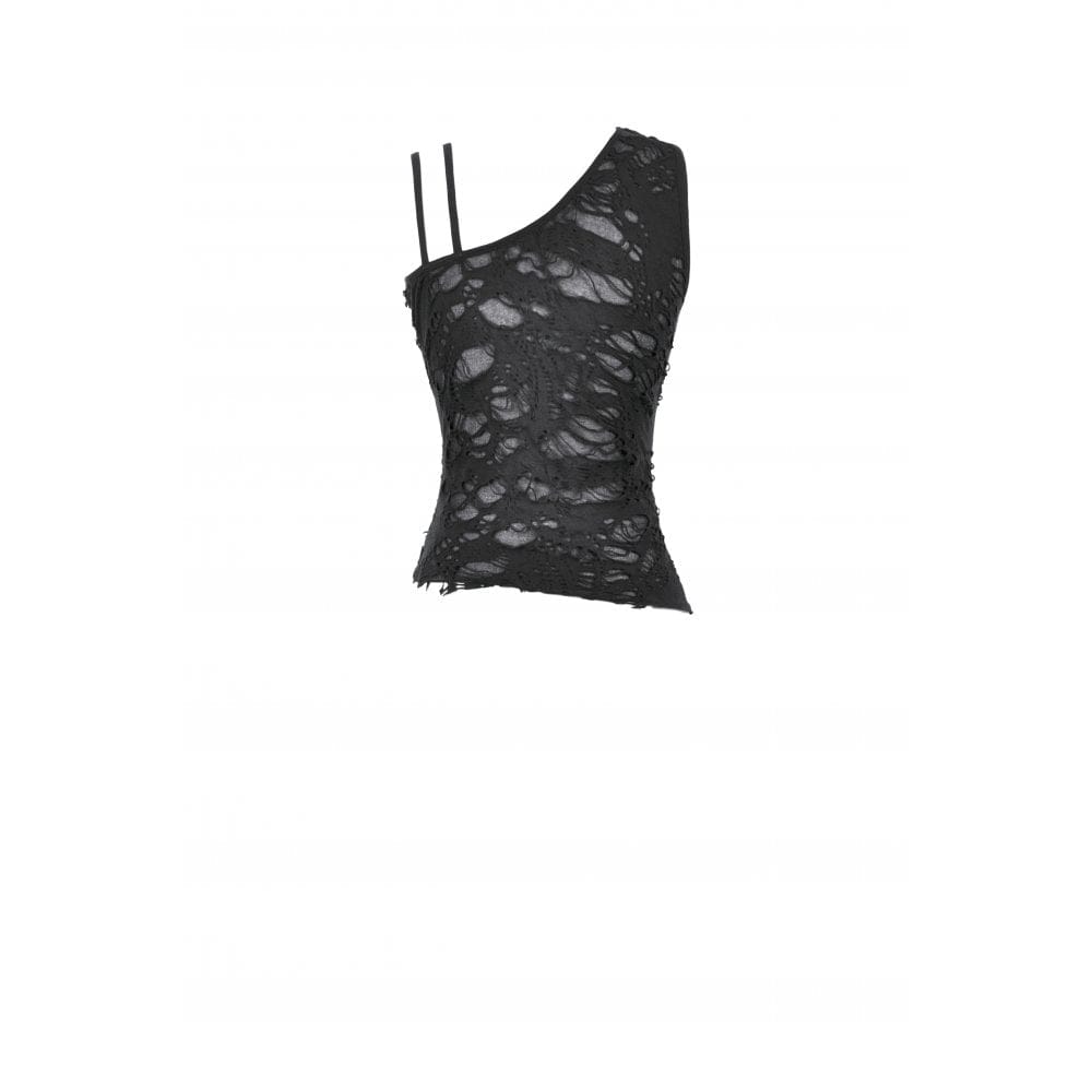 Darkinlove Women's Punk Ripped Asymmetrical Hem Tank Top