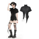 Darkinlove Women's Punk Ripped Lace-up Crop Top