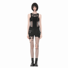 Darkinlove Women's Punk Rivet Pentagram Mesh Splice Tank Top