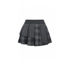Darkinlove Women's Punk Rivet Plaid Asymmetric Skirt