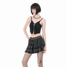 Darkinlove Women's Punk Rivet Plaid Asymmetric Skirt