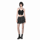 Darkinlove Women's Punk Rivet Plaid Asymmetric Skirt