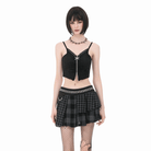 Darkinlove Women's Punk Rivet Plaid Asymmetric Skirt