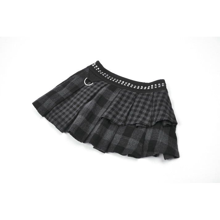 Darkinlove Women's Punk Rivet Plaid Asymmetric Skirt