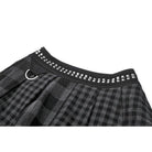 Darkinlove Women's Punk Rivet Plaid Asymmetric Skirt
