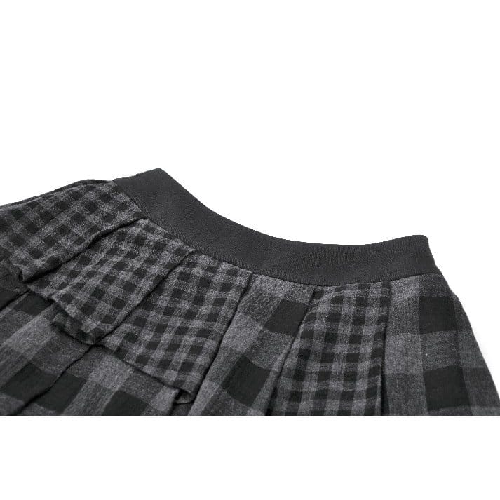 Darkinlove Women's Punk Rivet Plaid Asymmetric Skirt