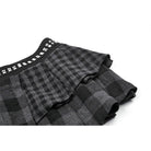 Darkinlove Women's Punk Rivet Plaid Asymmetric Skirt