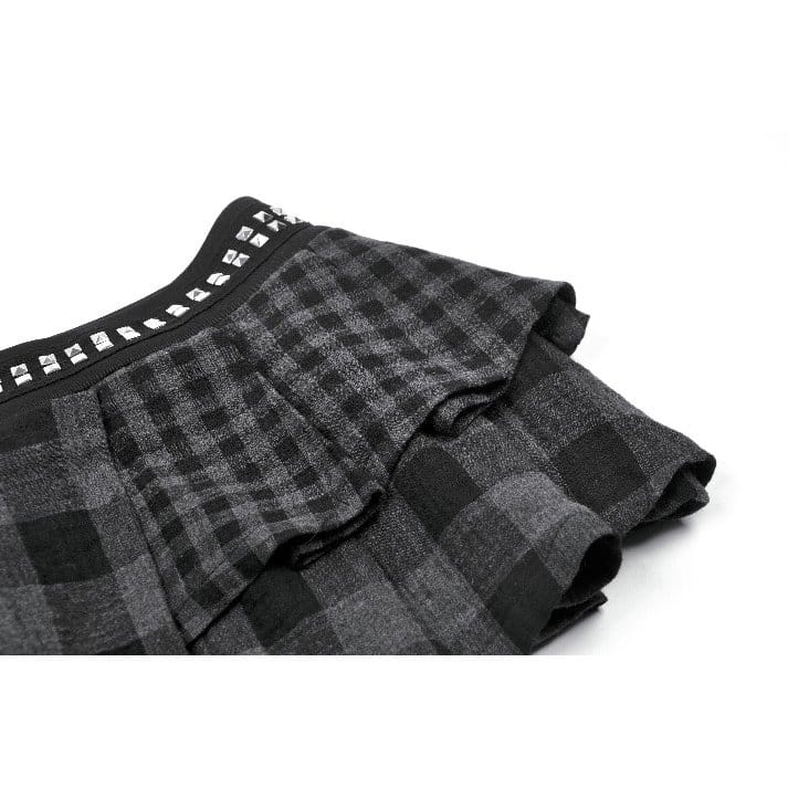 Darkinlove Women's Punk Rivet Plaid Asymmetric Skirt