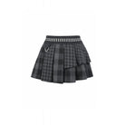 Darkinlove Women's Punk Rivet Plaid Asymmetric Skirt