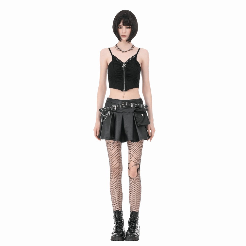 Darkinlove Women's Punk Rivet Skull Ripped Ruched Bustier