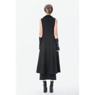 Darkinlove Women's Punk Rivets Lapel Sleeveless Long Coat