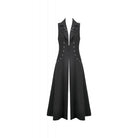 Darkinlove Women's Punk Rivets Lapel Sleeveless Long Coat