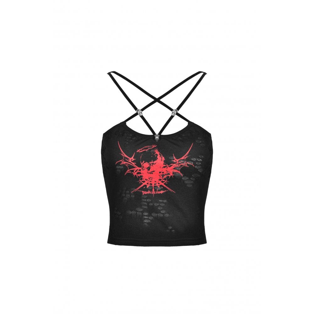 Darkinlove Women's Punk Rock Devil Blood Star Straps Tank Top