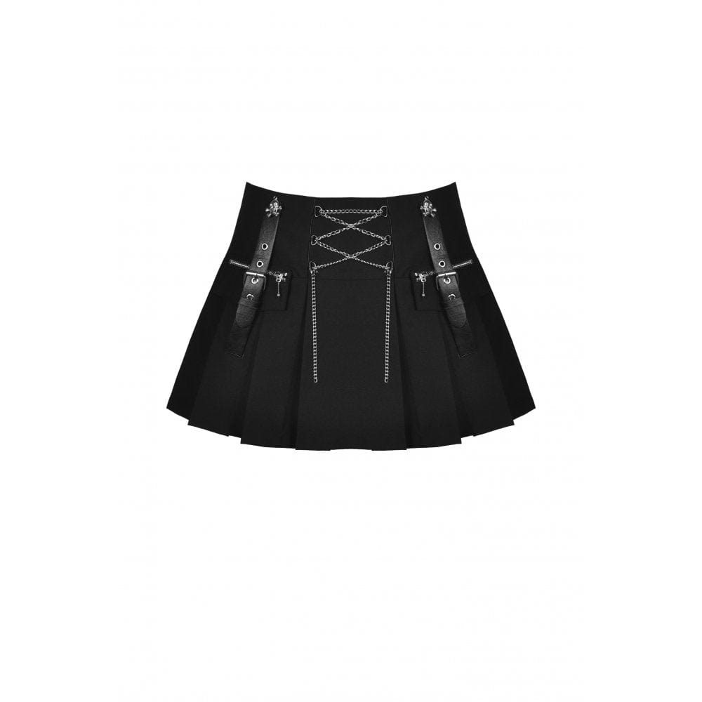 Darkinlove Women's Punk Rock Mental Chain Mini Pleated Skirt