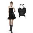 Darkinlove Women's Punk Rock Ripped Halterneck Back Lacing-up Tank Top