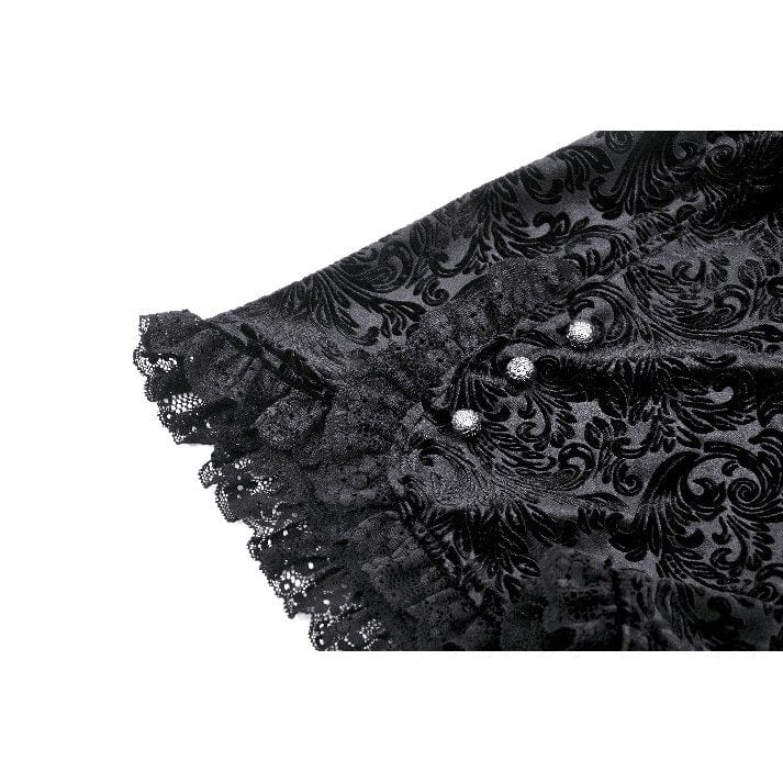 Darkinlove Women's Punk Ruffled Lace Splice Embossed Shorts