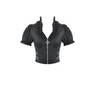 Darkinlove Women's Punk Ruffled Plunging Zipper Short Sleeve Crop Top