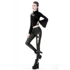 darkinlove Women's Punk Sexy Hollow Thigh Asymmetrical PU Trousers