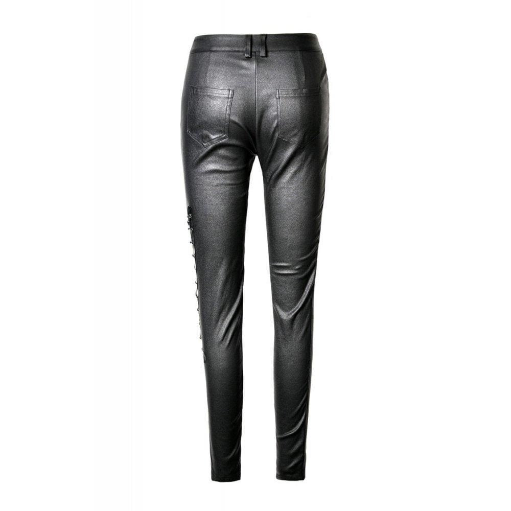 darkinlove Women's Punk Sexy Hollow Thigh Asymmetrical PU Trousers