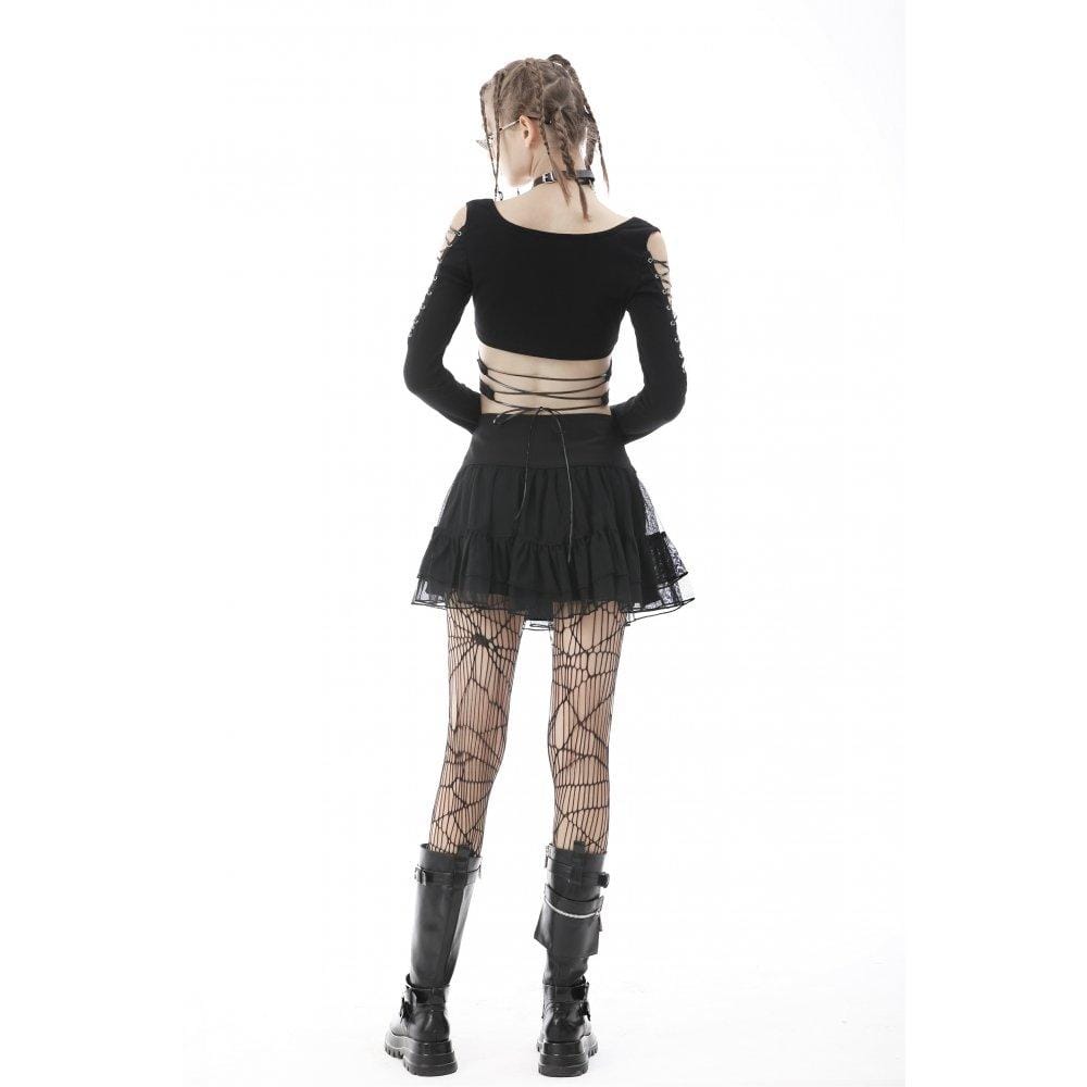 Darkinlove Women's Punk Skull Mesh Splice Falbala Skirt