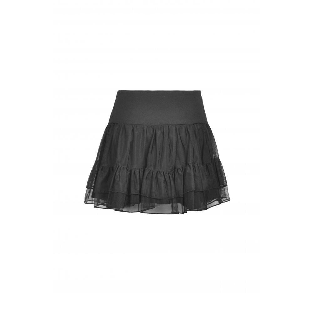 Darkinlove Women's Punk Skull Mesh Splice Falbala Skirt